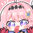 Anime girl with pink hair sticking her tongue out in a playful, teasing expression.