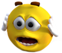 Yellow 3D face with wide eyes and open mouth holding its head in panic.