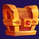 A golden treasure chest with a red gem, set against a dark purple background.