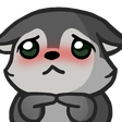 A gray wolf cub with a blushing face and shy expression.