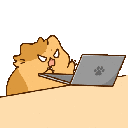 An orange cat with an angry expression biting into a gray laptop.