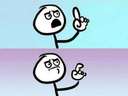 Stick figure starts to raise a finger to speak but then lowers it in a gesture of realization.