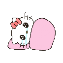 Hello Kitty resting her head on a pink pillow with a sleepy expression.