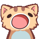 A cartoon cat alternating between a wide-open mouth and a smug, closed-mouth smile.