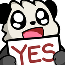 A cute white creature with wide eyes and an open mouth holding a sign that says YES.