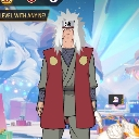 Jiraiya standing with white hair and a red vest in an anime art style.