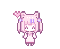 Anime girl with cat ears smiling while floating hearts appear around her head.
