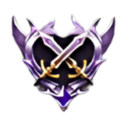 A purple and silver rank crest featuring two crossed swords and gold accents.