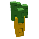 Carrot depicted in a simple, blocky pixel art style with a yellow root and green leafy top.