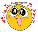 Yellow smiley face with heart eyes and tears of joy, featuring the text I LOVE YOU above it.