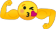 A yellow smiley face with flexed arms blowing a kiss.