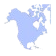 North America continent silhouette in light blue on a black background.