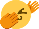 Yellow smiley face performing the dabbing dance move with orange hands.