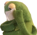Kermit the Frog puppet holding a tissue to his eye while appearing to cry.