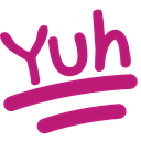 The word Yuh in a bold, rounded pink font with a pink underline.