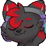 A stylized black and red fox wearing headphones with musical notes floating around, looking relaxed and happy.