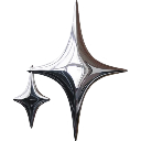 A metallic, liquid-chrome star with a sharp, futuristic design.