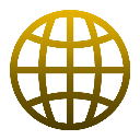 A stylized golden globe icon on a black background.