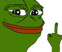 Pepe the Frog giving the middle finger with a smug expression.