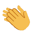Two yellow hands clapping together with motion lines indicating movement.