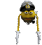 A yellow cartoon captain character wearing a hat and smoking a pipe performs a salute.