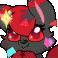 Fox character with red fur and black markings tossing colorful confetti in a pixel art style.