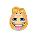 A yellow face with blue eyes and a wide, mischievous grin sticking its tongue out.