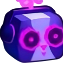 A blocky panda head with glowing purple neon eyes and a dark, stylized appearance.