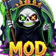 Grim reaper wearing a golden crown with glowing neon eyes and the text MOD underneath.