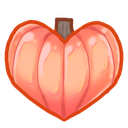 Heart-shaped orange pumpkin with a small brown stem.