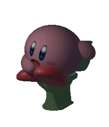 Kirby sitting on a toilet in a repeating 3D animation loop.