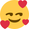 Yellow smiley face with a smug, closed-eye smirk surrounded by three floating red hearts.
