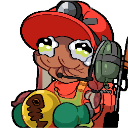 A cartoon soldier in a red cap crying while holding a golden fish.