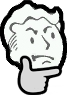 Vault Boy from Fallout resting his chin on his hand with a suspicious and questioning facial expression.