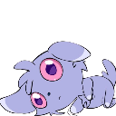 Espurr lying down with a blank, exhausted expression.