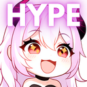 Anime girl with pink hair and sparkling eyes smiling broadly with the word HYPE written above her.