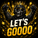 A tactical skull wearing a helmet and goggles cheering with arms raised amidst golden sparkles.