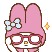 A pink rabbit with a blue bow looking confused with a floating orange question mark above its head.