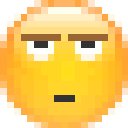 A yellow smiley face with shifting eyes and a flat mouth expressing boredom and skepticism.