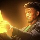 Jimmy Butler squinting at a bright glowing paper with a confused and pained expression.