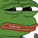 Pepe the Frog making a disgusted and cringed facial expression with squinted eyes and a tight mouth.