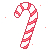 Candy cane with red and white stripes rendered in a cute pixel art style.