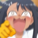 Nagatoro pointing her finger forward while laughing with a mischievous expression.