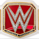 WWE Raw Women's Championship belt with a red background and gold accents.