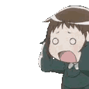 Anime girl with a wide-open mouth and blank eyes in a state of extreme panic.