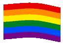 Rainbow pride flag waving back and forth in a pixelated animation style.