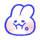 A white cartoon bunny with puffed-out cheeks happily eating, set against a blue background.