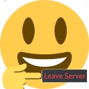Yellow grinning face emoji pointing a finger at a gray button that says Leave Server.