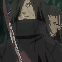 Madara Uchiha with long hair holding a blade with a serious expression.