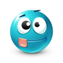 Cyan emoji face with wide eyes sticking its tongue out in a playful expression.